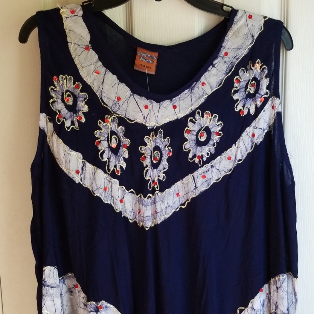 -NWT CALIFORNIA WOMAN RED-BLUE-WHITE NATURAL TUNIC